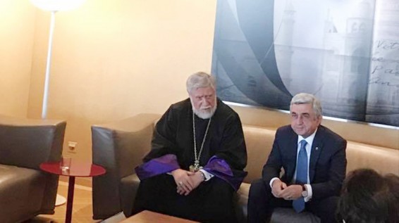 Սերժ Սարգսյանը Ժնևում կարճատև հանդիպում է ունեցել Արամ Ա. Կաթողիկոսի հետ