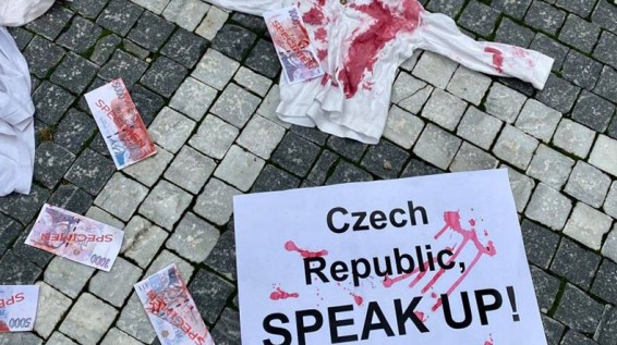 «Окровавленные деньги и детская одежда»: Армянский молодежный союз Чехии провел акцию протеста