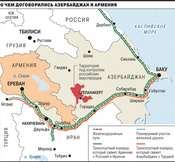 Հայաստանը Ռուսաստանին, Ադրբեջանը Թուրքիային կապող երկաթուղու քարտեզը