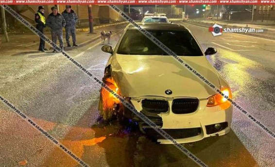 Ոստիկանության զորքերի դիմաց BMW-ն բախվել է քարե պարսպին և հայտնվել ճանապարհի մեջտեղում