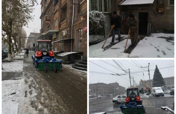 Էրեբունու մայթերում և փողոցնորում շարունակվում են ձնամաքրման աշխատանքները