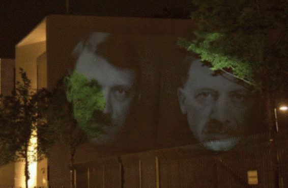 Photo. Բեռլինում Թուրքիայի դեսպանատան պատի վրա հայտնվել է Էրդողանի պատկերը՝ Հիտլերի կերպարով