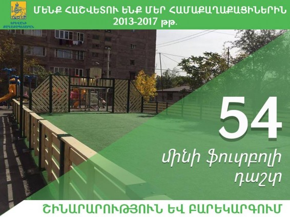 2013-2017թթ. Երևանի բակերում ստեղծվել է 54 մինի ֆուտբոլի դաշտ